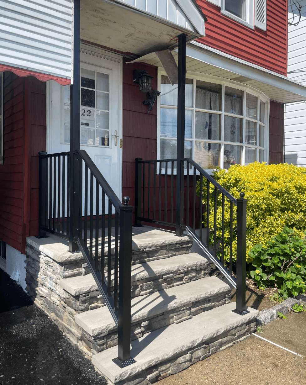 Black Aluminum Railing Install on Stone Steps in Bergenfield NJ image