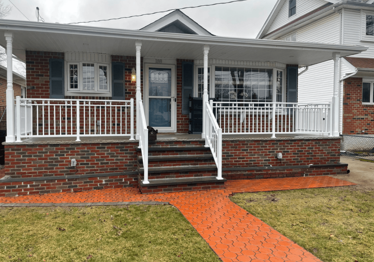 White Powder-Coated Aluminum Porch Railings Installed in Lodi NJ image